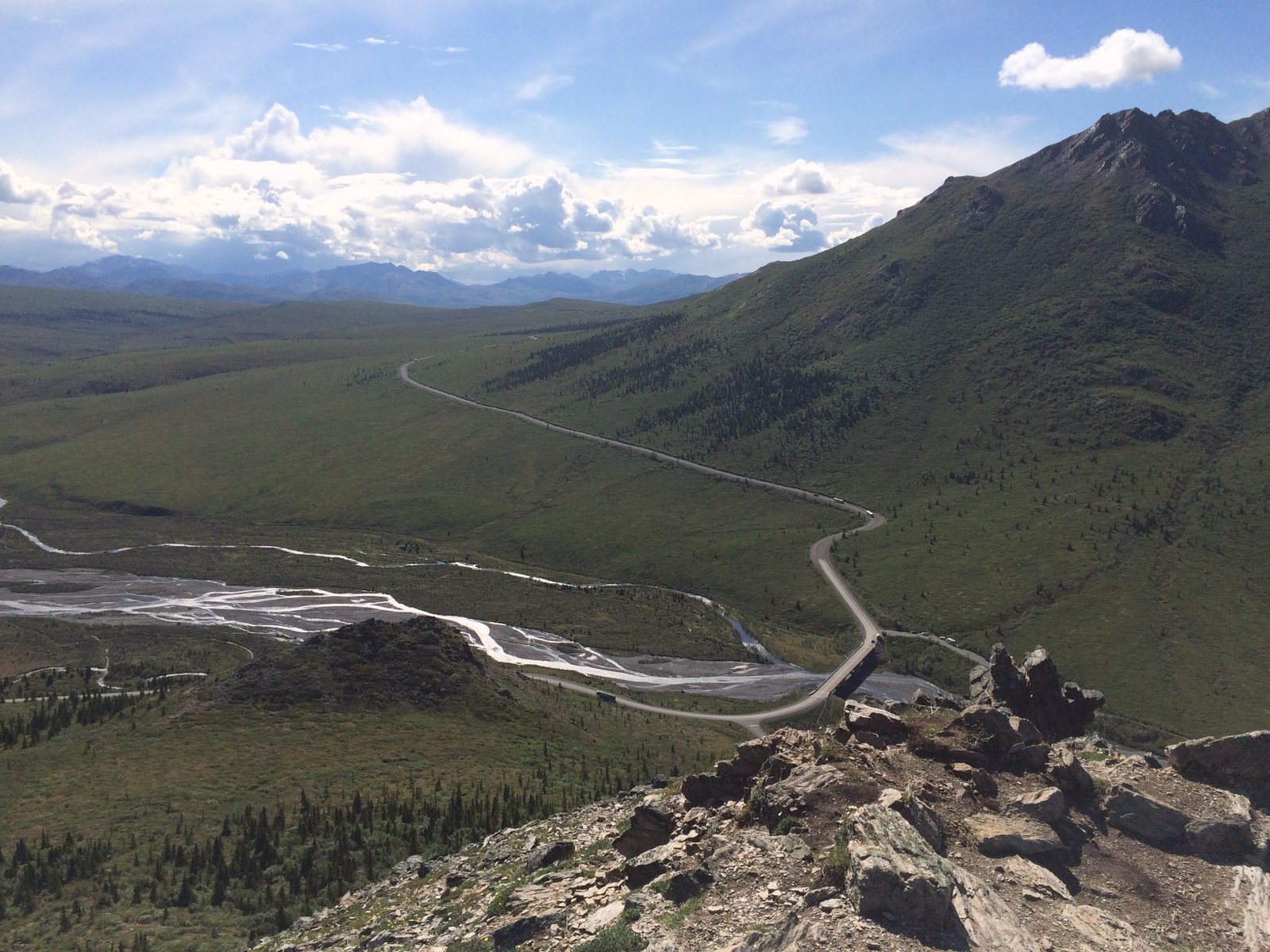 Looking down on the road block at mile 17