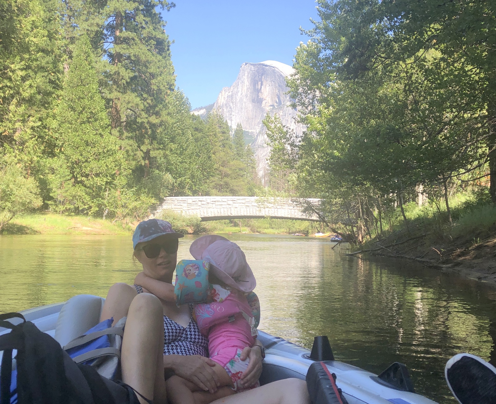 Our raft with Stoneman Bridge and Half Dome