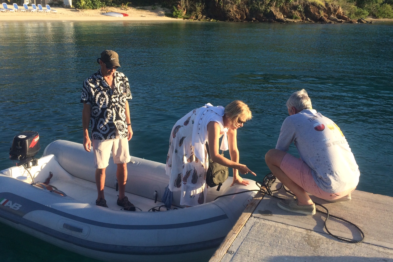 Heading in to port, June shows Steve how to hitch the dingy.