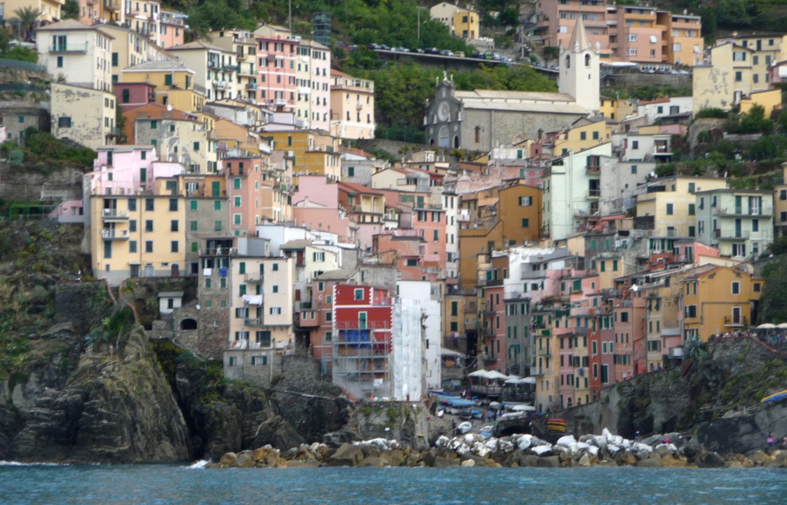 The village furthest south, Riomaggiore, from the water taxi.