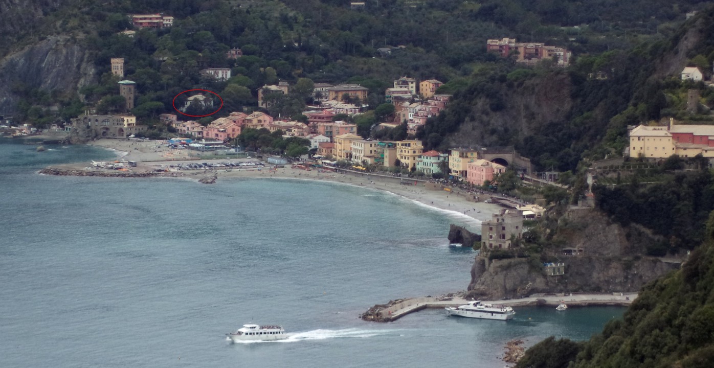 The new (north) side of Monterosso Al Mare. Our place in the red circle