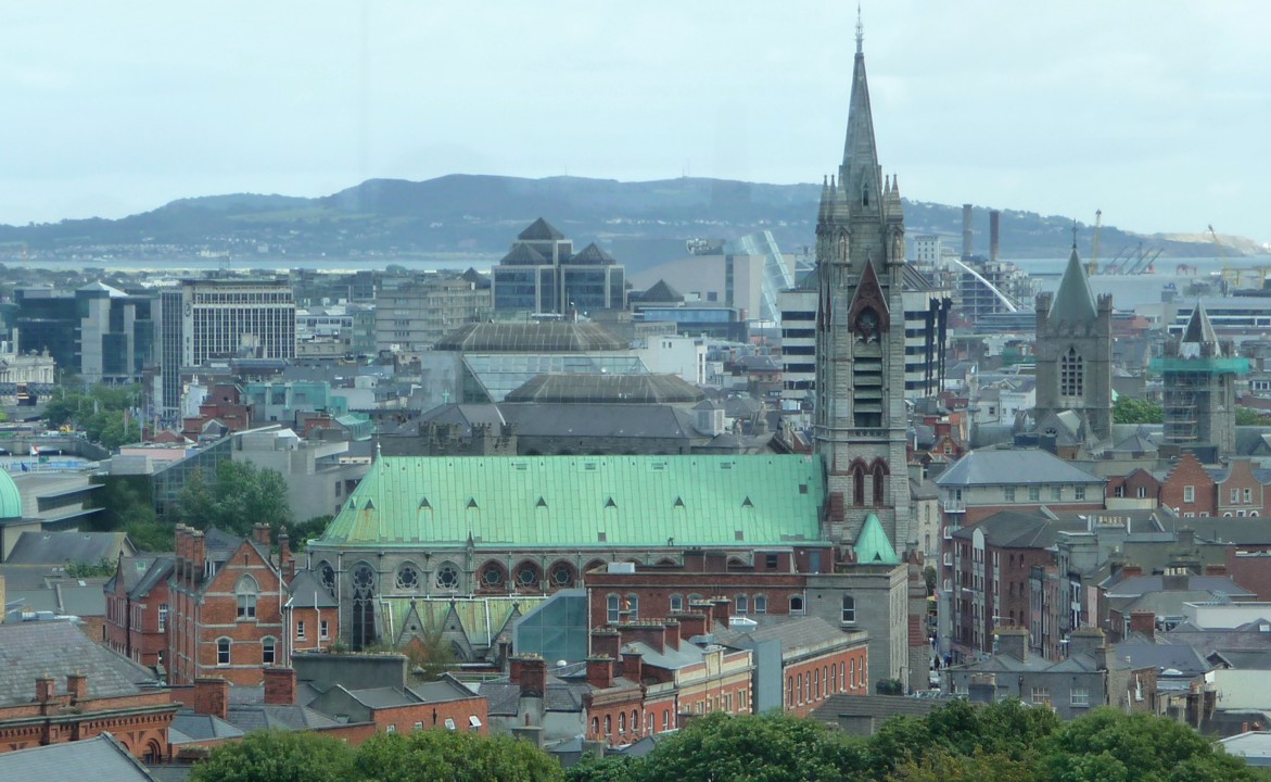 John Lanes Church in the foreground; The harbor in the background