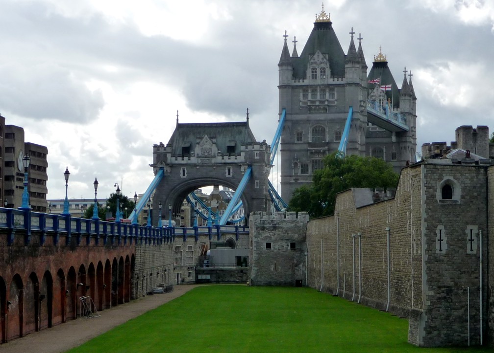 The castle moat and Tower Bridge 