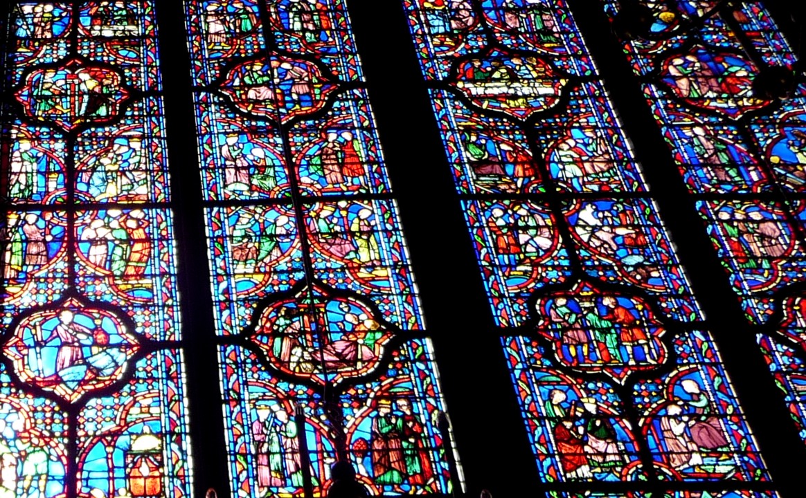 Each pane tells a scene from the life of Jesus