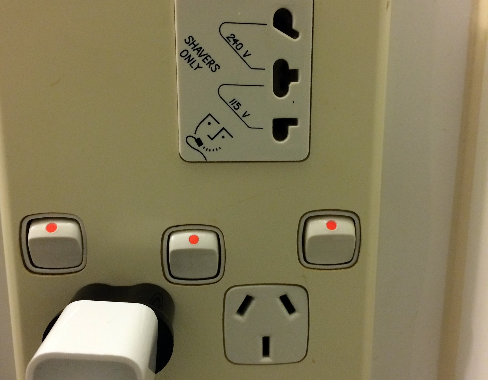 This is the look in the bathroom appliance area. The same outlets and switches on each was also used in New Zealand.