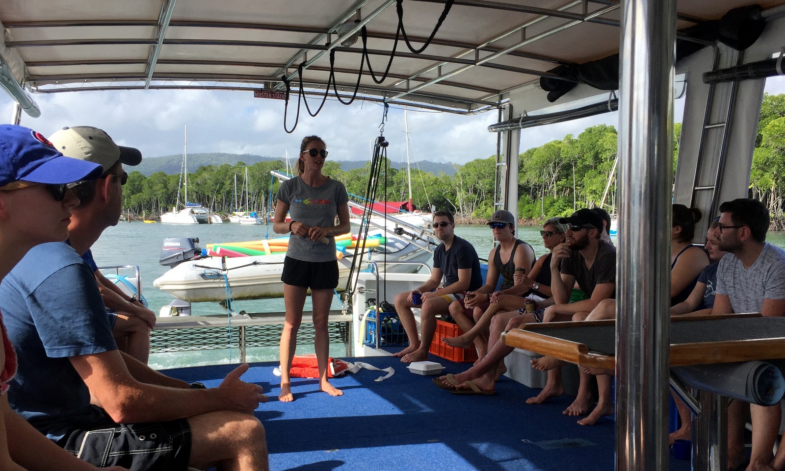 Just before leaving port for our day on the Great Barrier Reef (GBR). Cost is about $250 AUS to drive out 1.5 hrs, make stops at 3 different reefs, snorkel for an hour at each, and drive back. They served plenty of food and tea to make us all happy.