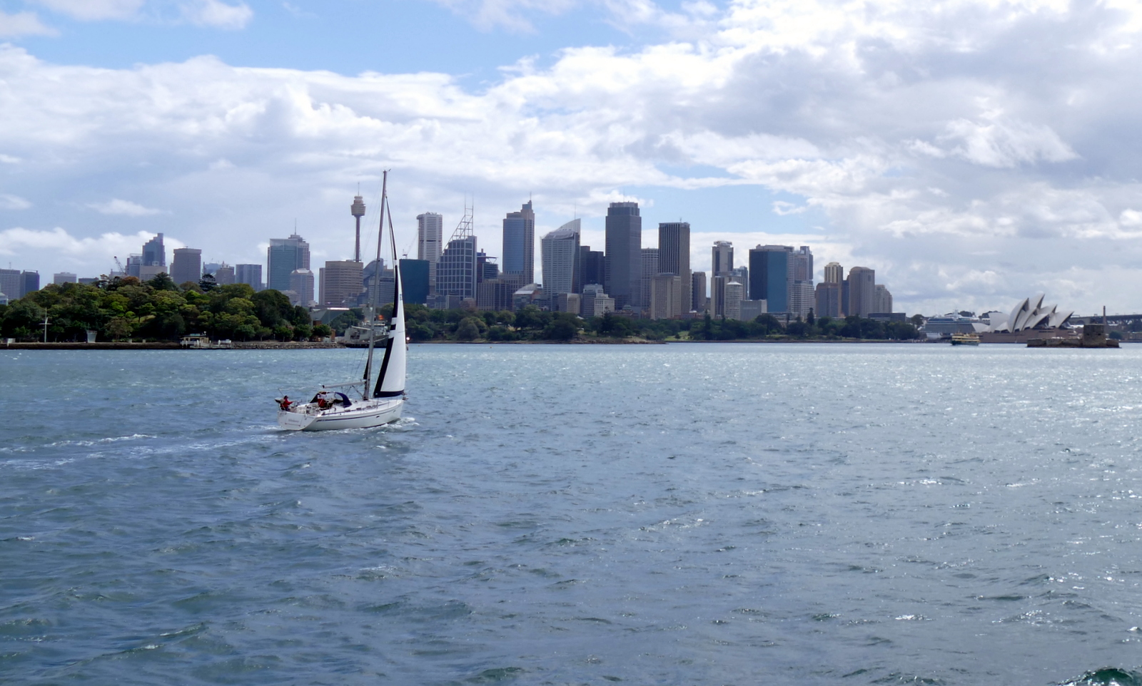 Coming back from Manly, the Sydney skyline from the ferry. 