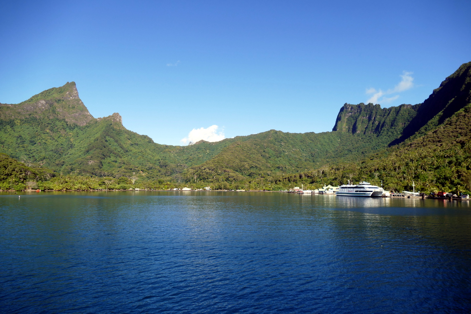 Closing in on the ferry terminal on Moorea.