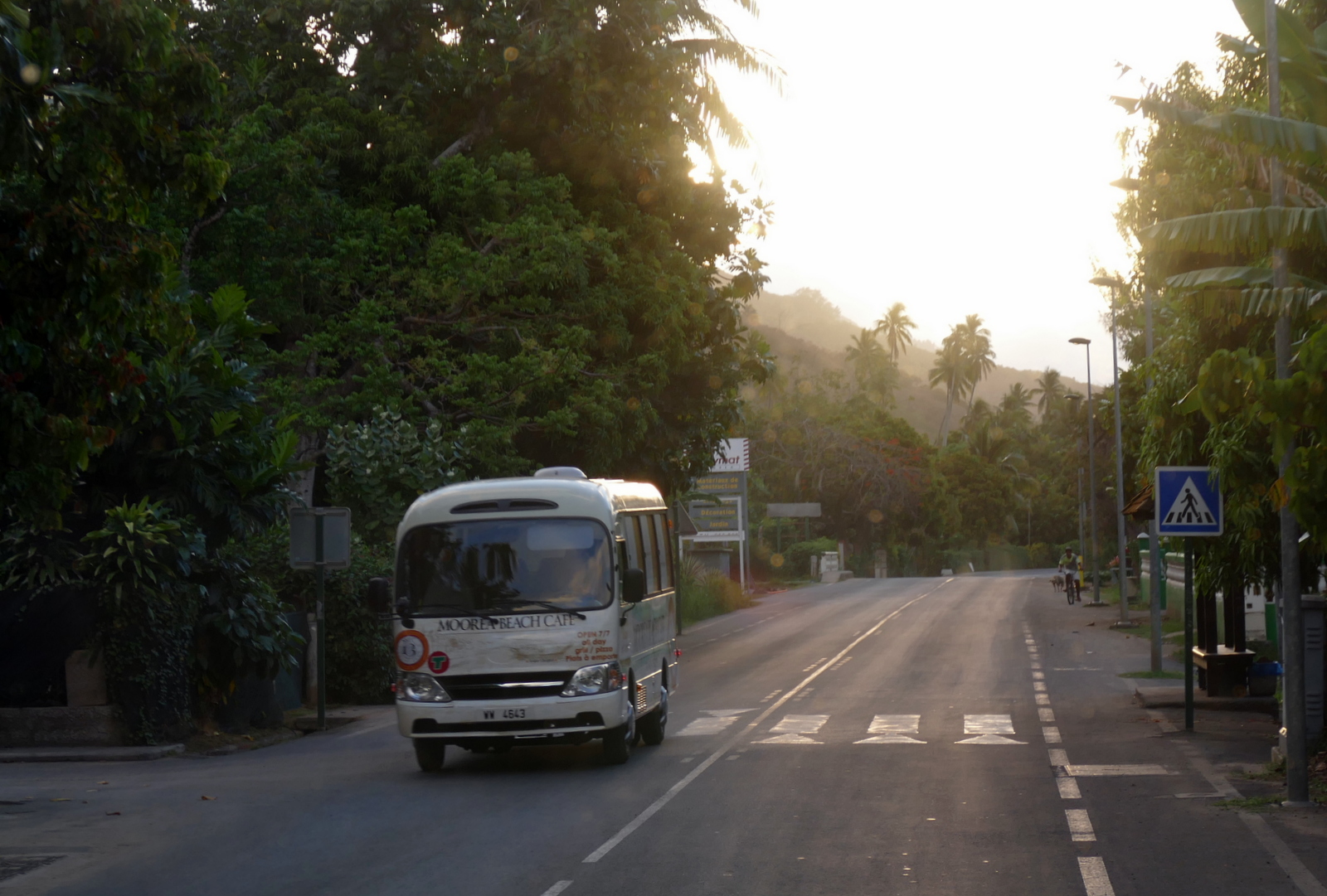 Nice restaurants and other big attractions send their own buses or taxis to pick you up, and bring you there and back. Our second evening there we attended a Tiki show and dinner. This pic is on the ride over.