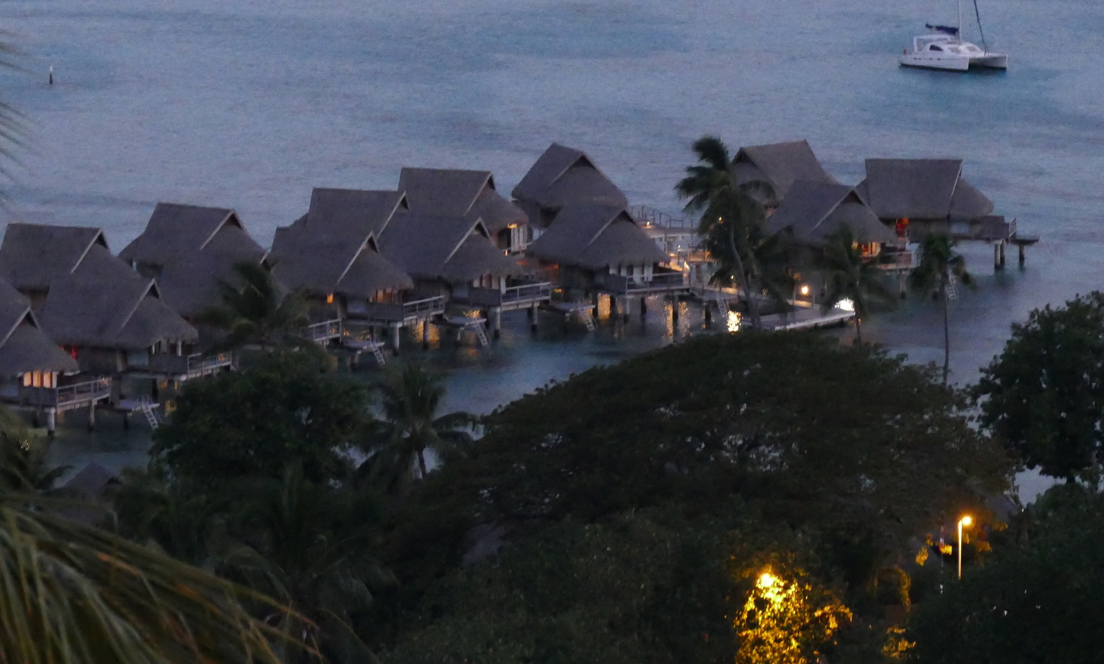 Close-up of the over-water bungalows.