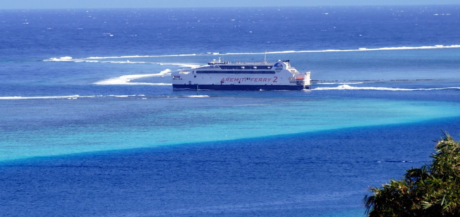 A ferry boat passing through the barrier reef. 